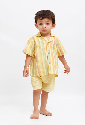 Set Of 2: Yellow Striped Shirt and Yellow shorts